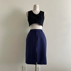 Reformation navy blue pin stripe pencil midi skirt